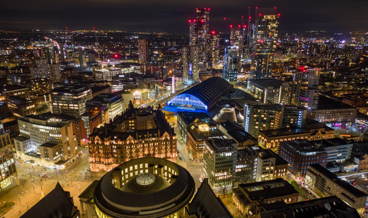 Manchester Night Drone Shot